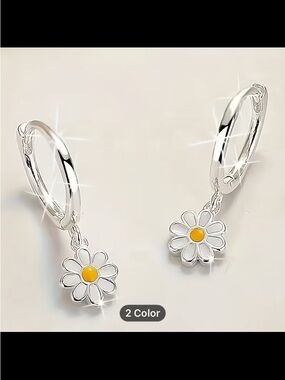 Daisy Drop Hoop Earrings with Yellow  Daisies